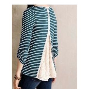 Anthropologie Meadow Rue Cassie Stripe Lace Back Top Size XS
